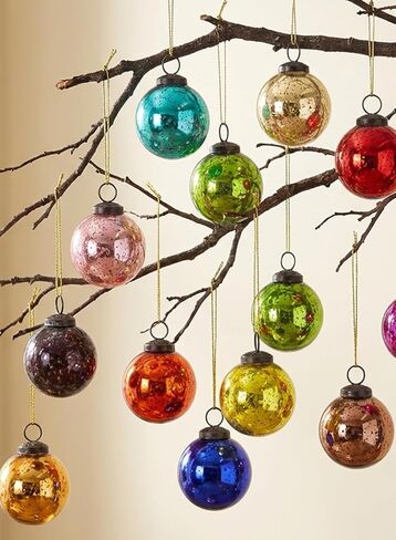 Serene Spaces Living 12pcs Multicolor Mercury Glass Ornament Set, Christmas Decorations, 2" Diameter in Saudi Arabia