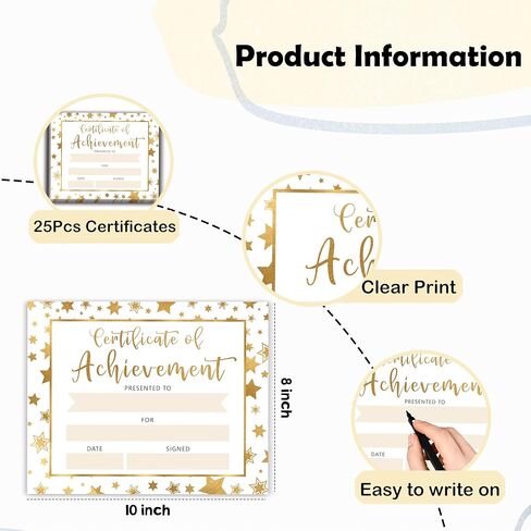 Golden Stars Award Certificate for Kids, 25 Pcs Award Certificates Training Completion, School Diplomas, Award Recognition for Graduation, Students, Employees, 8x10 Inch in Saudi Arabia