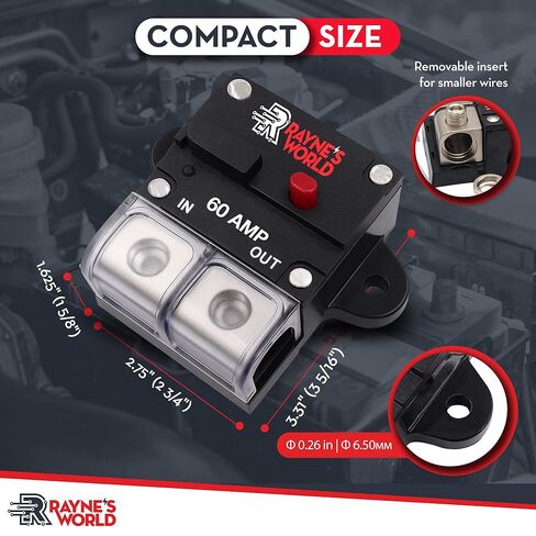 Rayne's World 250 Amp 12V-48V DC Inline Circuit Breaker with Dust Cover & Manual Reset - Great for Car Audio/Stereo Systems, Solar Power Systems, Automotive, ATV, Marine, Boat Trolling Motors in Saudi Arabia