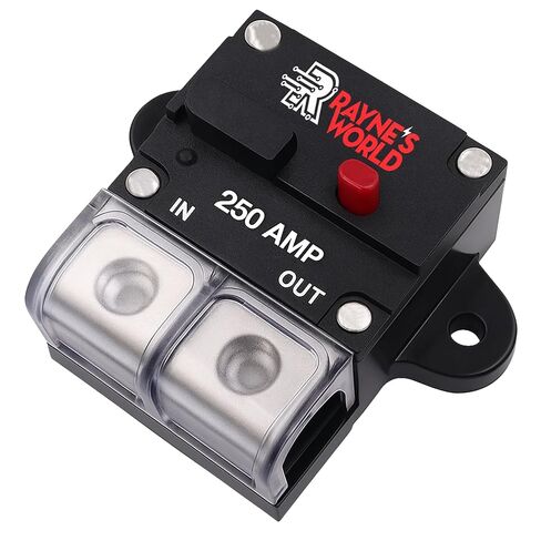 Rayne's World 250 Amp 12V-48V DC Inline Circuit Breaker with Dust Cover & Manual Reset - Great for Car Audio/Stereo Systems, Solar Power Systems, Automotive, ATV, Marine, Boat Trolling Motors in Saudi Arabia