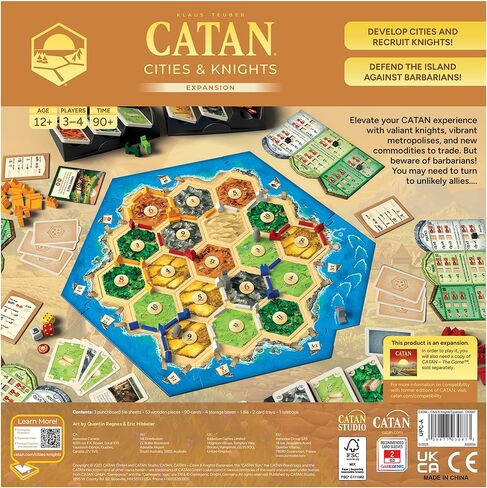 توسيع لعبة CATAN Cities & Knights Board (الإصدار السادس) يعزز اللعب بتحديات جديدة! لعبة استراتيجية للأطفال والكبار، للأعمار من 12 عامًا فما فوق، 3-4 لاعبين، وقت لعب 90 دقيقة، من تصميم Catan Studio in Kuwait