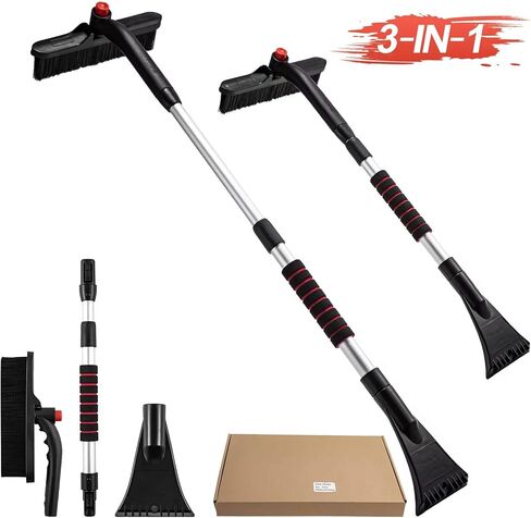 Extendable Snow Brush for Car with Ice Scrapers for Car Windshield, 180° Rotating Head, Foam Grip Handle, 3-in-1 Winter Car Tool, Snow Brush for Car, Ice Scraper for Car, Winter Essentials in Saudi Arabia