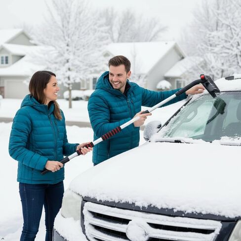 Extendable Snow Brush for Car with Ice Scrapers for Car Windshield, 180° Rotating Head, Foam Grip Handle, 3-in-1 Winter Car Tool, Snow Brush for Car, Ice Scraper for Car, Winter Essentials in Saudi Arabia