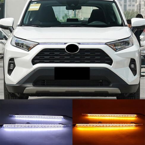 Generic لتويوتا RAV4 2019-2024 سيارة LED DRL ضوء النهار الجري الخارجي غطاء محرك السيارة الأمامي مصبغة ديكور مصباح 2 قطعة (غير مناسب للمغامرة TRD إصدار الطرق الوعرة) ، أبيض + عامر in Kuwait