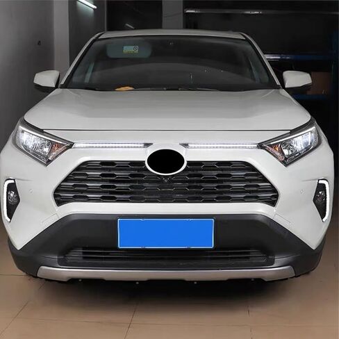 Generic لتويوتا RAV4 2019-2024 سيارة LED DRL ضوء النهار الجري الخارجي غطاء محرك السيارة الأمامي مصبغة ديكور مصباح 2 قطعة (غير مناسب للمغامرة TRD إصدار الطرق الوعرة) ، أبيض + عامر in Kuwait