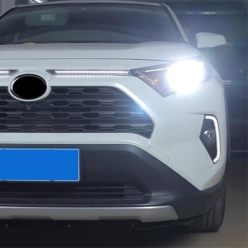 Generic لتويوتا RAV4 2019-2024 سيارة LED DRL ضوء النهار الجري الخارجي غطاء محرك السيارة الأمامي مصبغة ديكور مصباح 2 قطعة (غير مناسب للمغامرة TRD إصدار الطرق الوعرة) ، أبيض + عامر in Kuwait