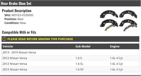 Rear Brake Shoe - Set of 4 - Compatible with 2012-2019 Nissan Versa 1.6L 4-Cylinder in Saudi Arabia
