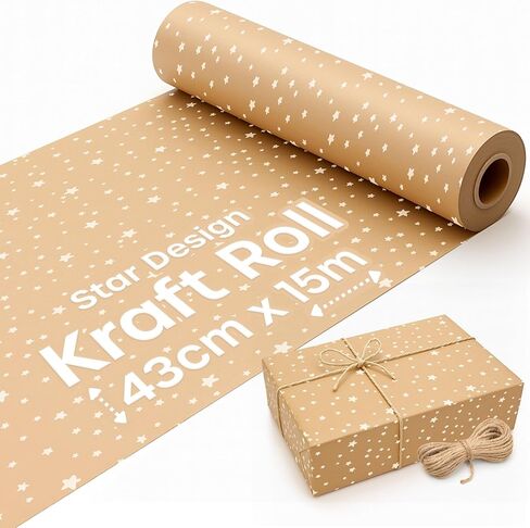 volila Brown Paper Roll 17.5 inch x 50 feet - Stars Kraft Paper Roll for Gift Wrapping Flower Boquet Craft Supplies - Brown Wrapping Paper for Moving Packing Paper in Kuwait