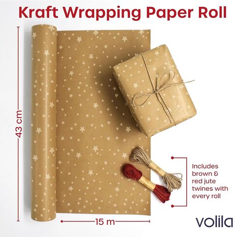 volila Brown Paper Roll 17.5 inch x 50 feet - Stars Kraft Paper Roll for Gift Wrapping Flower Boquet Craft Supplies - Brown Wrapping Paper for Moving Packing Paper in Kuwait