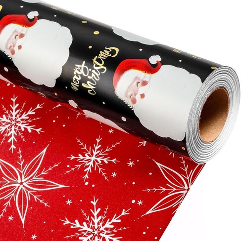 لفة ورق تغليف عيد الميلاد باللونين الأخضر والأحمر - لفة صغيرة - غلاف هدايا قابل للعكس مع الرنة، رجل الثلج، شجرة عيد الميلاد، نقاط البولكا - مثالية لفصل الشتاء - 17 بوصة × 33 قدمًا in Kuwait