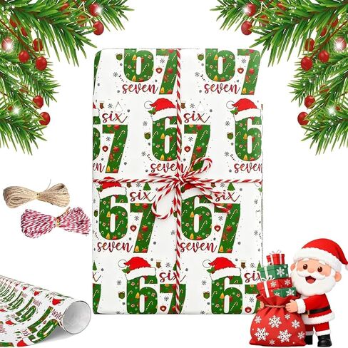 67 ورق تغليف عيد الميلاد، 67 ميمي غلاف هدايا عيد الميلاد، 67 ميمي غلاف هدايا عيد الميلاد المضحك للمراهقين، غلاف هدايا سانتا 67 ميمي، ستة أوراق تغليف فريدة من نوعها للعطلات (أبيض-أخضر) in Kuwait