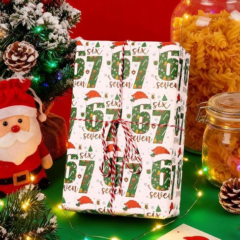 67 Christmas Wrapping Paper, 67 Meme Christmas Gift Wrap, 67Meme Funny Teen ChristmasGift Wrap, Santa 67 Meme Gift Wrap, Unique Six Seven Holiday Wrapping Papers (White-Green) in Saudi Arabia