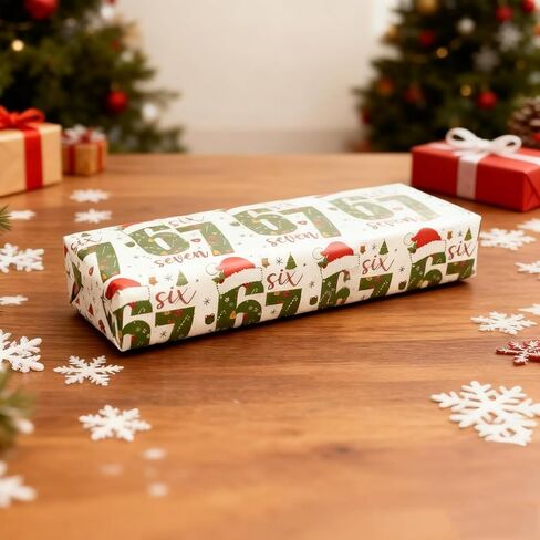 67 Christmas Wrapping Paper, 67 Meme Christmas Gift Wrap, 67Meme Funny Teen ChristmasGift Wrap, Santa 67 Meme Gift Wrap, Unique Six Seven Holiday Wrapping Papers (White-Green) in Saudi Arabia