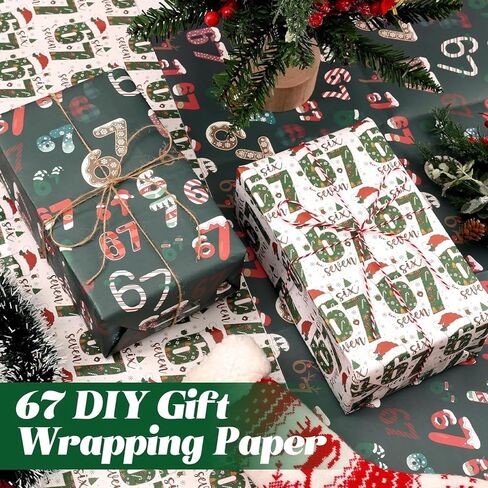 67 Christmas Wrapping Paper, 67 Meme Christmas Gift Wrap, 67Meme Funny Teen ChristmasGift Wrap, Santa 67 Meme Gift Wrap, Unique Six Seven Holiday Wrapping Papers (White-Green) in Saudi Arabia