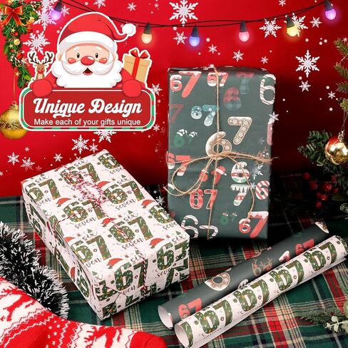 67 Christmas Wrapping Paper, 67 Meme Christmas Gift Wrap, 67Meme Funny Teen ChristmasGift Wrap, Santa 67 Meme Gift Wrap, Unique Six Seven Holiday Wrapping Papers (White-Green) in Saudi Arabia