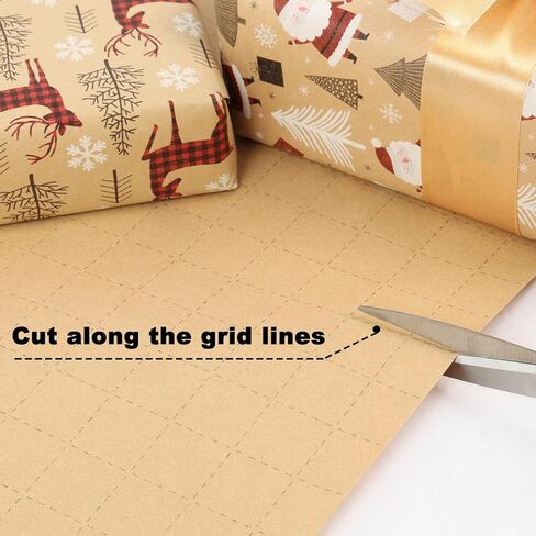 Qukou 5 Rolls Christmas Wrapping Paper with Cut Lines on Reverse, Colorful Black Gold Silver Coated Gift Wrap Paper Roll with Reindeer, Woodlands, Snowflake 17 Inch x 3m in Kuwait