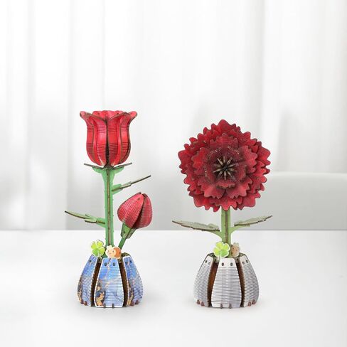 Jege 3D Flowers Wooden Puzzles for Adults,DIY Wooden 2 Flowers per Kit Building Set for Home Decor, Creative Craft Gift Toys Kits with 2 Perfume Bottles and Diffuser Sticks (Rose + Hydrangea) in Saudi Arabia
