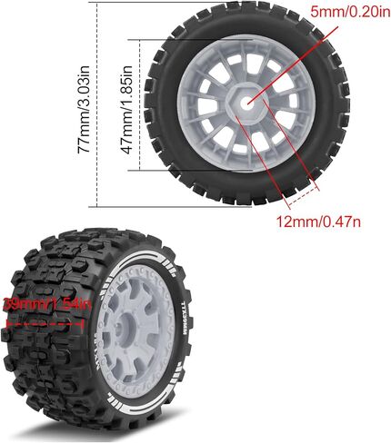 OGRC 1/18 RC Wheels and Tires 12mm Hex Tyre for ARRMA 1/18 Typhon Granite Grom (Grey) in Saudi Arabia