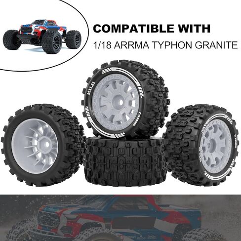 OGRC 1/18 RC Wheels and Tires 12mm Hex Tyre for ARRMA 1/18 Typhon Granite Grom (Grey) in Saudi Arabia