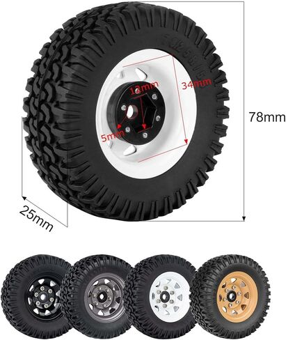 78mm RC Tyre and Wheel Set, 1.55 inch Beadlock Alloy Rim and Tire for 1:10 RC Crawler Car Tamiya CC01 CC02 LC70 MST JIMNY AX90069 D90 TF2 (A White) in Saudi Arabia