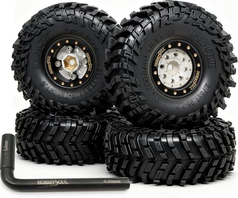 HOBBYSOUL 70mm Tall 1.0 Beadlock Wheels and Tires Set, Adjustable Offset Brass 1.0'' Wheels Rims White Black and Soft Sticky 1'' Tires for RC Crawler TRX4M SCX24 Upgrades in Saudi Arabia