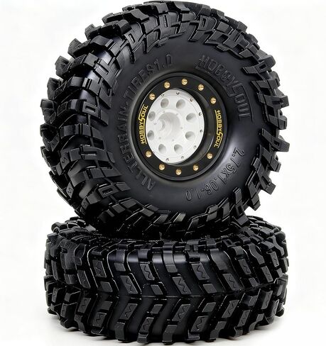 HOBBYSOUL 70mm Tall 1.0 Beadlock Wheels and Tires Set, Adjustable Offset Brass 1.0'' Wheels Rims White Black and Soft Sticky 1'' Tires for RC Crawler TRX4M SCX24 Upgrades in Saudi Arabia