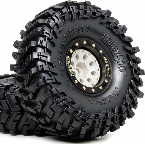 HOBBYSOUL 70mm Tall 1.0 Beadlock Wheels and Tires Set, Adjustable Offset Brass 1.0'' Wheels Rims White Black and Soft Sticky 1'' Tires for RC Crawler TRX4M SCX24 Upgrades in Saudi Arabia