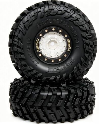 HOBBYSOUL 70mm Tall 1.0 Beadlock Wheels and Tires Set, Adjustable Offset Brass 1.0'' Wheels Rims White Black and Soft Sticky 1'' Tires for RC Crawler TRX4M SCX24 Upgrades in Saudi Arabia