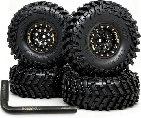 HOBBYSOUL 70mm Tall 1.0 Beadlock Wheels and Tires Set, Adjustable Offset Brass 1.0'' Wheels Rims White Black and Soft Sticky 1'' Tires for RC Crawler TRX4M SCX24 Upgrades in Saudi Arabia