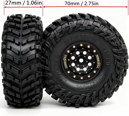 HOBBYSOUL 70mm Tall 1.0 Beadlock Wheels and Tires Set, Adjustable Offset Brass 1.0'' Wheels Rims White Black and Soft Sticky 1'' Tires for RC Crawler TRX4M SCX24 Upgrades in Saudi Arabia