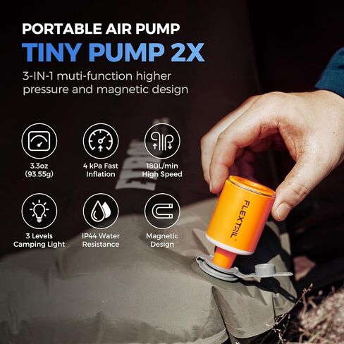 مضخة هواء محمولة من FLEXTAILGEAR مع مضخة صغيرة لفانوس التخييم 2X 4kPa مضخة هواء للنفخ، مضخة مرتبة هوائية قابلة لإعادة الشحن مع تصميم مغناطيسي لمنصات النوم، وعوامات حمام السباحة، وحلقات السباحة in Kuwait