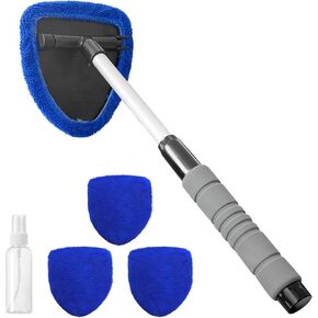 Windshield Cleaning Tool, Car Cleaning Kit, Car Window Cleaner with Extendable Long Handle and 4 Washable Reusable Microfiber Pads, Auto Interior Exterior Glass Wiper Kit for Vehicles (Gray) in Saudi Arabia