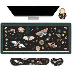 Large Mouse Pad and Keyboard Wrist Rest, Desk Pad for Keyboard and Mouse, Gaming Mousepad with Wrist Support, Non-Slip Desk Mat for Home Office, Black Butterfly Flower in Kuwait