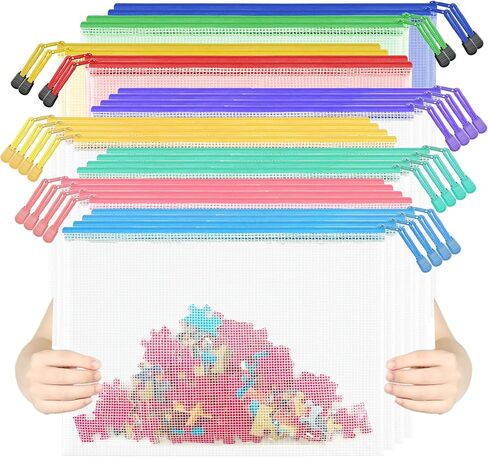 28pcs Mesh Zipper Pouch File Bags, A4 Letter Size Zipper Bags for Organizing Storage, Waterproof Document Zipper Pouches for School, Puzzle, Board Games and Office Supplies in Saudi Arabia