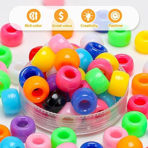 Pony Beads 1100+ Pcs – Multicolor Plastic Kandi Friendship Beads in Jar for Bracelets, Hair Braids, Jewelry Making & DIY Crafts in Saudi Arabia