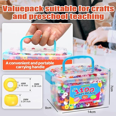 Pony Beads 1100+ Pcs – Multicolor Plastic Kandi Friendship Beads in Jar for Bracelets, Hair Braids, Jewelry Making & DIY Crafts in Saudi Arabia