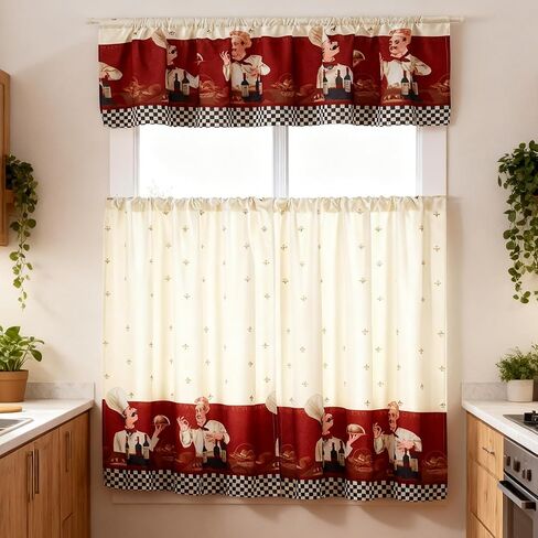 MarCielo 3 Piece Printed Floral Kitchen/Cafe Curtain with Swag and Tier Window Curtain Set, White, Sunflower in Saudi Arabia