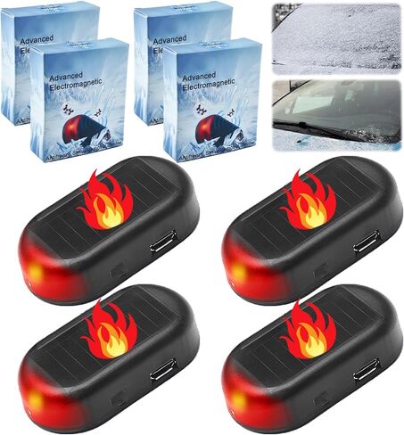 4pcs AntiFreeze Electromagnetic Car Snow Removal Device,Solar Car Interference Antifreeze Instrument with Flashing Led for car windshield,Rechargeable Electromagnetic Car Defroster for All Vehicles in Saudi Arabia