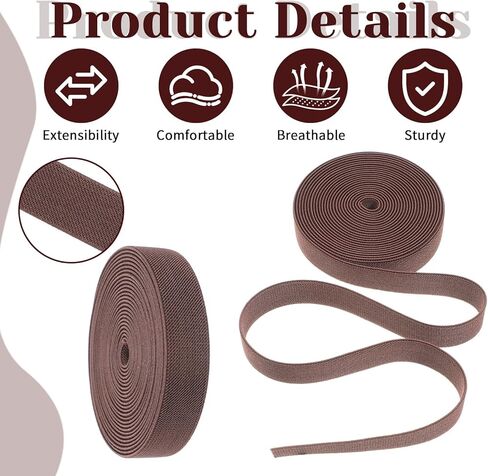 1 Inch 5-Yard Brown Elastic for Sewing, Double-Side Elastic Bands Twill Waistband Elastics Stretch High Elasticity Elastics Spool for Sewing Pants Waistband DIY Craft Projects in Saudi Arabia