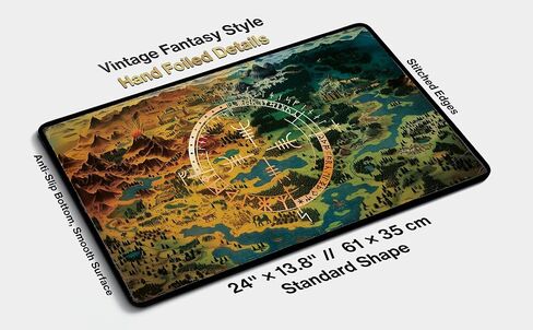 ألفيس! Vegvisir Playmat – تصميم خريطة خيالية ريترو | رمز البوصلة المحبط يدويًا | الشكل القياسي | متوافق مع ماجيك | بساط اللعب إم تي جي in Kuwait