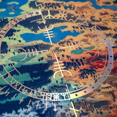 ألفيس! Vegvisir Playmat – تصميم خريطة خيالية ريترو | رمز البوصلة المحبط يدويًا | الشكل القياسي | متوافق مع ماجيك | بساط اللعب إم تي جي in Kuwait