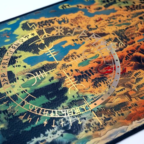 ألفيس! Vegvisir Playmat – تصميم خريطة خيالية ريترو | رمز البوصلة المحبط يدويًا | الشكل القياسي | متوافق مع ماجيك | بساط اللعب إم تي جي in Kuwait