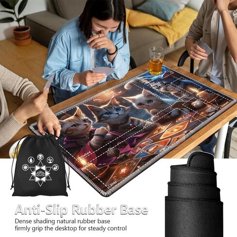 بساط اللعب MTG مع مناطق اللعب وحقيبة تخزين البطاقات، بساط اللعب Magic The Gathering مقاس 24 × 14 بوصة، سطح أملس، قاعدة مطاطية غير قابلة للانزلاق، حافة مخيطة، تنين أسود-2 in Kuwait