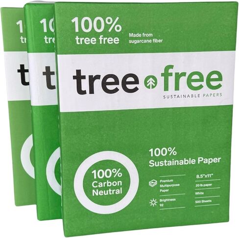 Tree Free 8.5 x 11" Copy Paper 100% Recycled Sugarcane Waste Fiber, Jam Free, Acid Free, 92 Bright, Eco Friendly Multipurpose Printer Paper (Ream/500 sheets) (1 Ream/500 Sheets) in Saudi Arabia