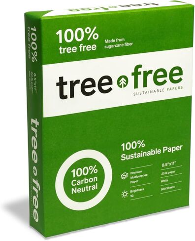 Tree Free 8.5 x 11" Copy Paper 100% Recycled Sugarcane Waste Fiber, Jam Free, Acid Free, 92 Bright, Eco Friendly Multipurpose Printer Paper (Ream/500 sheets) (1 Ream/500 Sheets) in Saudi Arabia