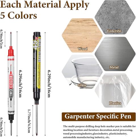 9 Pcs Long Head Deep Hole Marker Pens 45 mm Long Nib Marker Multi-Purpose Deep Reach Markers Double-Headed Metal marking Pens Waterproof Permanent Markers Carpenter Ink Pen for Builder Bathroom in Saudi Arabia