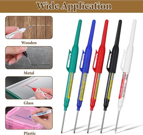 9 Pcs Long Head Deep Hole Marker Pens 45 mm Long Nib Marker Multi-Purpose Deep Reach Markers Double-Headed Metal marking Pens Waterproof Permanent Markers Carpenter Ink Pen for Builder Bathroom in Saudi Arabia