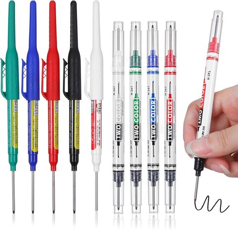 9 Pcs Long Head Deep Hole Marker Pens 45 mm Long Nib Marker Multi-Purpose Deep Reach Markers Double-Headed Metal marking Pens Waterproof Permanent Markers Carpenter Ink Pen for Builder Bathroom in Saudi Arabia