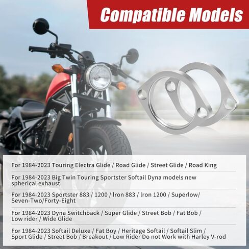 Harley Gasket & Chrome Flange Kit with Nuts、Clips & Washers - Compatible with Big Twin Sportster 883 1200 XL883 XL1200. Dyna FXD FXDWG, FLST FLT FXR, Softail Touring Bobber Chopper 200 (Silver) in Saudi Arabia
