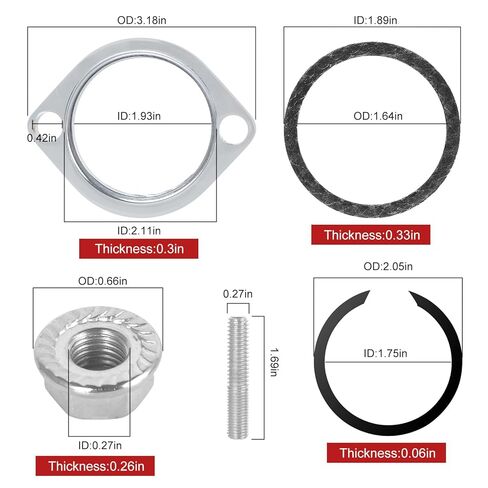 Harley Gasket & Chrome Flange Kit with Nuts、Clips & Washers - Compatible with Big Twin Sportster 883 1200 XL883 XL1200. Dyna FXD FXDWG, FLST FLT FXR, Softail Touring Bobber Chopper 200 (Silver) in Saudi Arabia